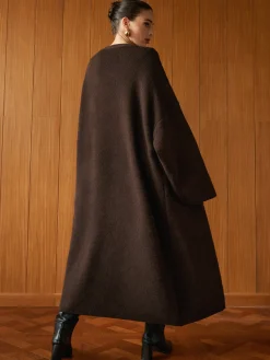 New Pockets Long Knit Outerwear With Scarf Sweater Tops|Outerwear