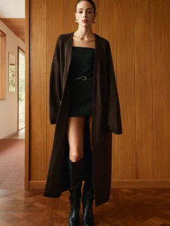 New Pockets Long Knit Outerwear With Scarf Sweater Tops|Outerwear