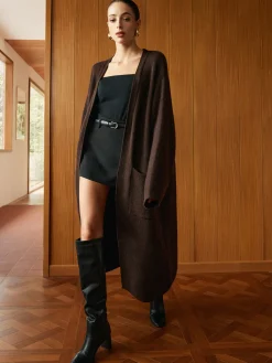 New Pockets Long Knit Outerwear With Scarf Sweater Tops|Outerwear