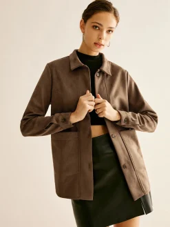 Outlet Pockets Suede Polo Shirt Blouses & Shirts|Tops