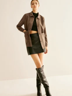 Outlet Pockets Suede Polo Shirt Blouses & Shirts|Tops