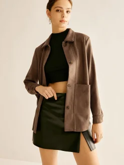 Outlet Pockets Suede Polo Shirt Blouses & Shirts|Tops