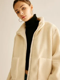 Outlet Pockets Zipper Warm Fleece Jacket Outerwear|Jackets