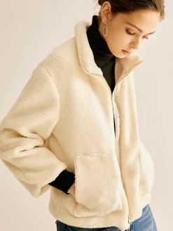Outlet Pockets Zipper Warm Fleece Jacket Outerwear|Jackets