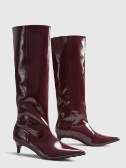 New Pointed Toe Kitten Knee High Boots Shoes|Accessories