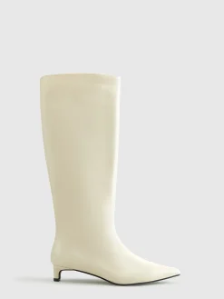 Clearance Pointed Toe Kitten Knee High Boots Shoes|Accessories