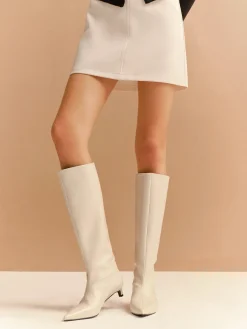 Clearance Pointed Toe Kitten Knee High Boots Shoes|Accessories