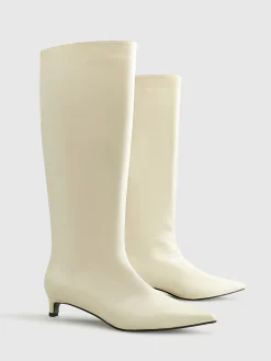 Clearance Pointed Toe Kitten Knee High Boots Shoes|Accessories