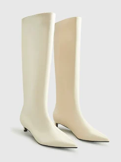 Clearance Pointed Toe Kitten Knee High Boots Shoes|Accessories