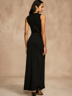 Hot Pointelle Split Button Sweater Dress Black Dresses|Sweater Dresses
