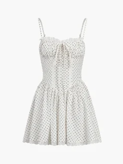 Discount Polka Dot Knotted Cami Short Dress White Dresses|Casual Dresses
