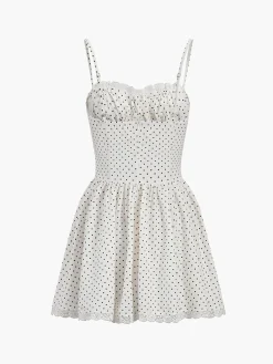 Discount Polka Dot Knotted Cami Short Dress White Dresses|Casual Dresses