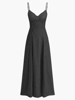 Clearance Polka Dot Sweetheart Cami Dress Black Dresses|Vacation Dresses