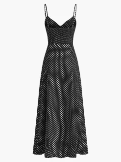 Clearance Polka Dot Sweetheart Cami Dress Black Dresses|Vacation Dresses