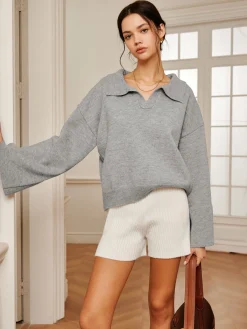 Best Polo Collar Pullover Knit Top Sweater Tops|Sweaters & Cardigans