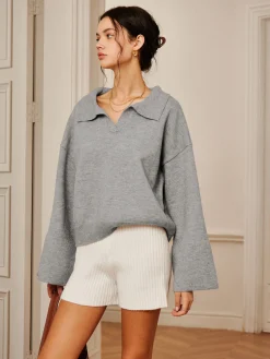 Best Polo Collar Pullover Knit Top Sweater Tops|Sweaters & Cardigans
