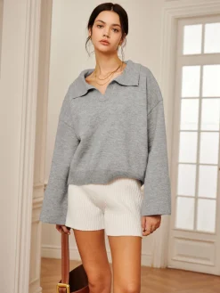 Best Polo Collar Pullover Knit Top Sweater Tops|Sweaters & Cardigans
