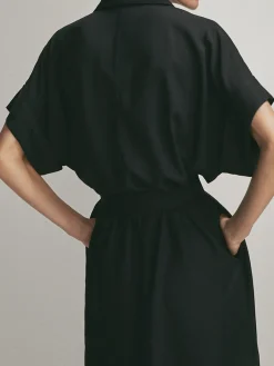 Polo Pockets Tied Midi Dress Black Dresses|Casual Dresses