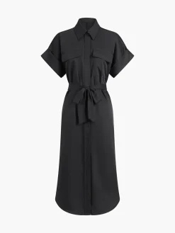 Polo Pockets Tied Midi Dress Black Dresses|Casual Dresses