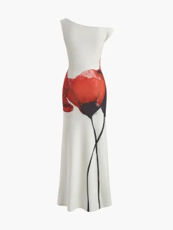 Best Print Asymmetrical Long Dress White Dresses|Casual Dresses