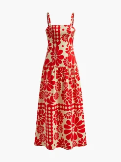 Print Backless Cami Long Dress Vacation Dresses|Summer Dresses
