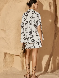 Print Button Pockets Skirt Set Skirt Sets|Long Sleeve Sets
