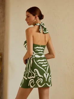 Best Print Cut Out Halter Dress Vacation Dresses|Summer Dresses