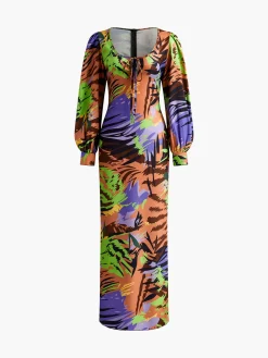Sale Print Cutout Zipper Dress Cocktail & Party Dresses|Casual Dresses