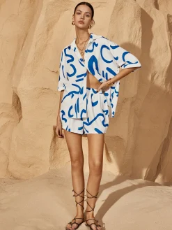 Hot Print Drawstring Shift Shorts Set Shorts Sets|Shorts