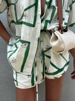 Outlet Print Drawstring Shorts Set Shorts Sets|Shorts