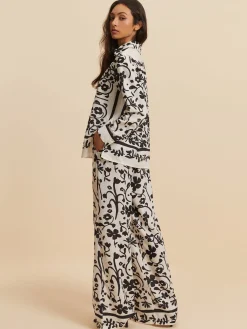 Discount Print Drawstring Wide Leg Pants Set Pants Sets|Wide Leg