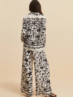Discount Print Drawstring Wide Leg Pants Set Pants Sets|Wide Leg