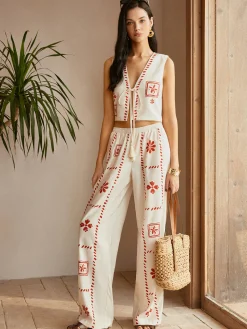 Outlet Print Knotted Tassel Pants Set Pants Sets|Matching Sets
