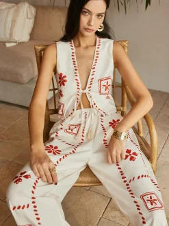 Outlet Print Knotted Tassel Pants Set Pants Sets|Matching Sets