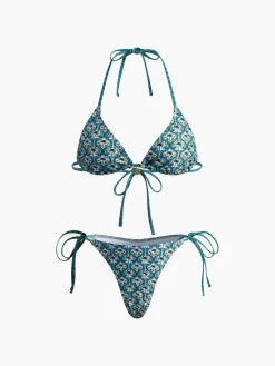 Online Print Lace Up Bikini Set Swimwear|Tops