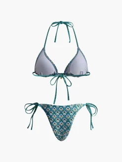 Online Print Lace Up Bikini Set Swimwear|Tops