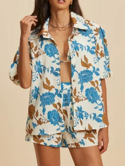Outlet Print Lapel Pockets Shorts Set Shorts Sets|Shorts