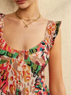 New Print Low Cut Ruffle Short Dress Casual Dresses|Cocktail & Party Dresses