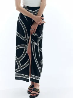 Outlet Print Split Vintage Skirt Skirts|Bottoms