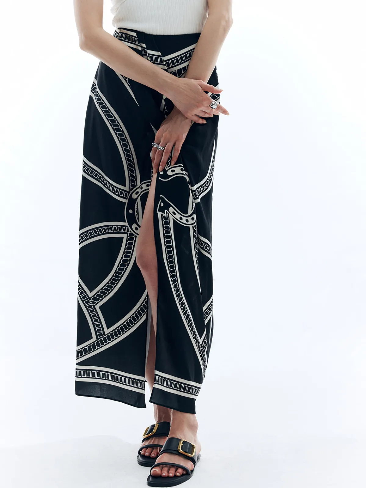 Outlet Print Split Vintage Skirt Skirts|Bottoms