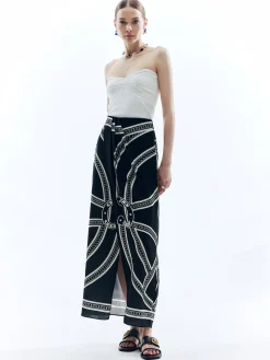 Outlet Print Split Vintage Skirt Skirts|Bottoms