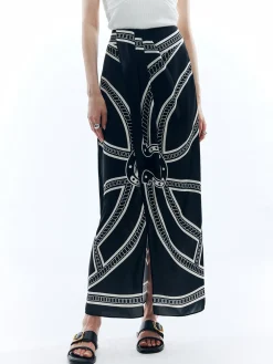 Outlet Print Split Vintage Skirt Skirts|Bottoms