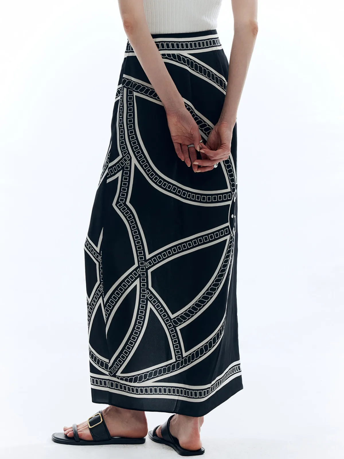 Outlet Print Split Vintage Skirt Skirts|Bottoms