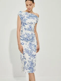 Print Straight Neck Split Dress Vacation Dresses|Summer Dresses