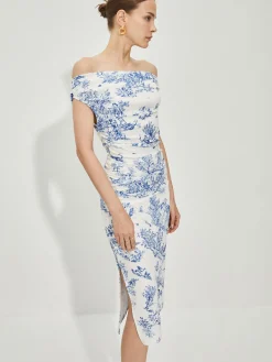 Print Straight Neck Split Dress Vacation Dresses|Summer Dresses