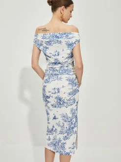 Print Straight Neck Split Dress Vacation Dresses|Summer Dresses