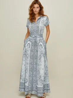 Hot Print Turndown Collar Pockets Skirt Set Skirt Sets|Long Sleeve Sets