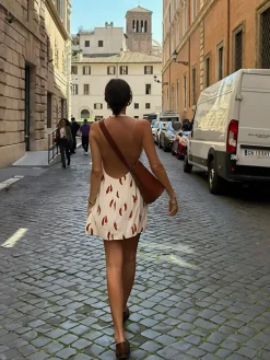 Sale Printed Backless Short Dress White Dresses|Casual Dresses