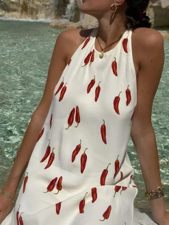 Sale Printed Backless Short Dress White Dresses|Casual Dresses