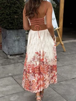 Best Printed Backless Spaghetti Strap Dress Dresses
